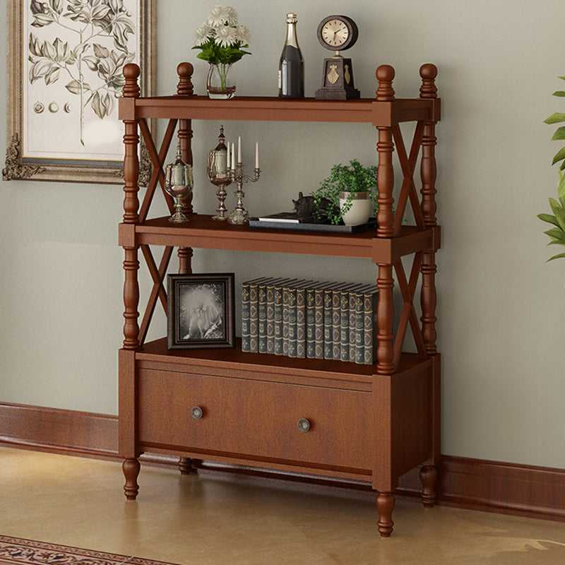 Contemporary Wooden Bookshelf Standard Closed Back Bookcase with 1 Drawer