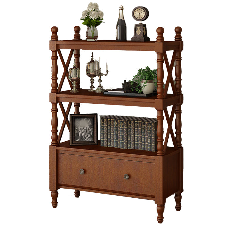 Contemporary Wooden Bookshelf Standard Closed Back Bookcase with 1 Drawer