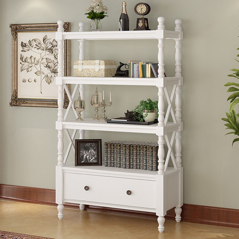 Contemporary Wooden Bookshelf Standard Closed Back Bookcase with 1 Drawer