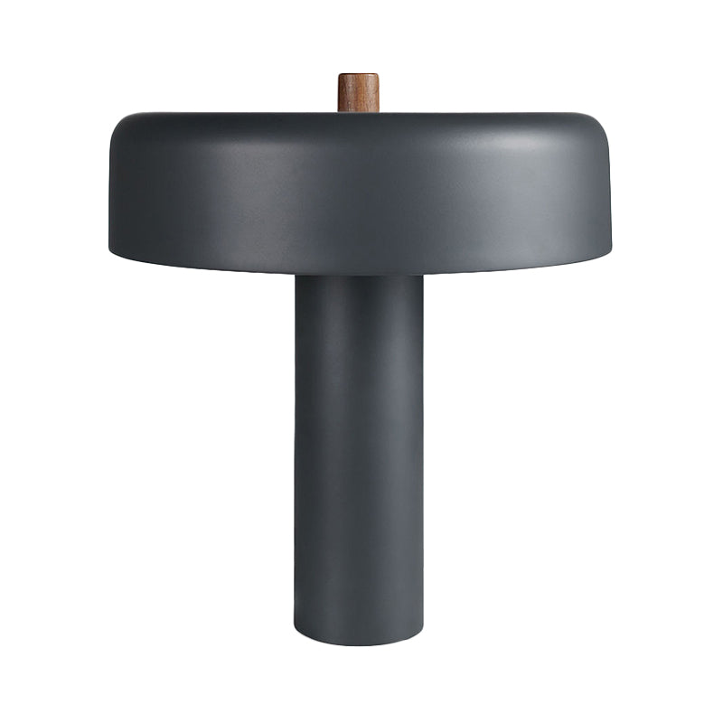 Metal Drum Nightstand Light Modernist LED Grey Desk Lamp with Plug In Cord for Bedroom