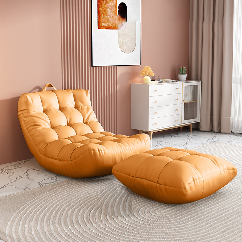 Scandinavian Tufted Single Sofa 29.5" W Faux Leather Sofa with Footrest