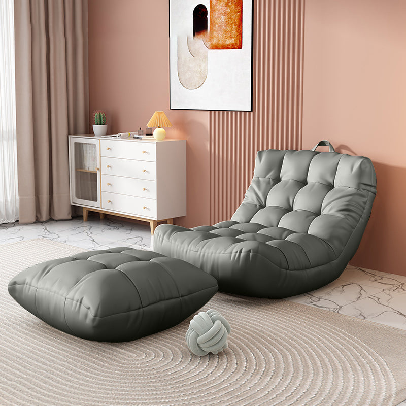 Scandinavian Tufted Single Sofa 29.5" W Faux Leather Sofa with Footrest