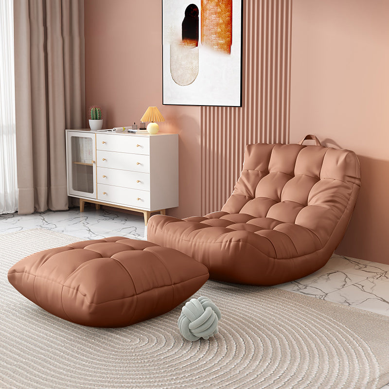 Scandinavian Tufted Single Sofa 29.5" W Faux Leather Sofa with Footrest