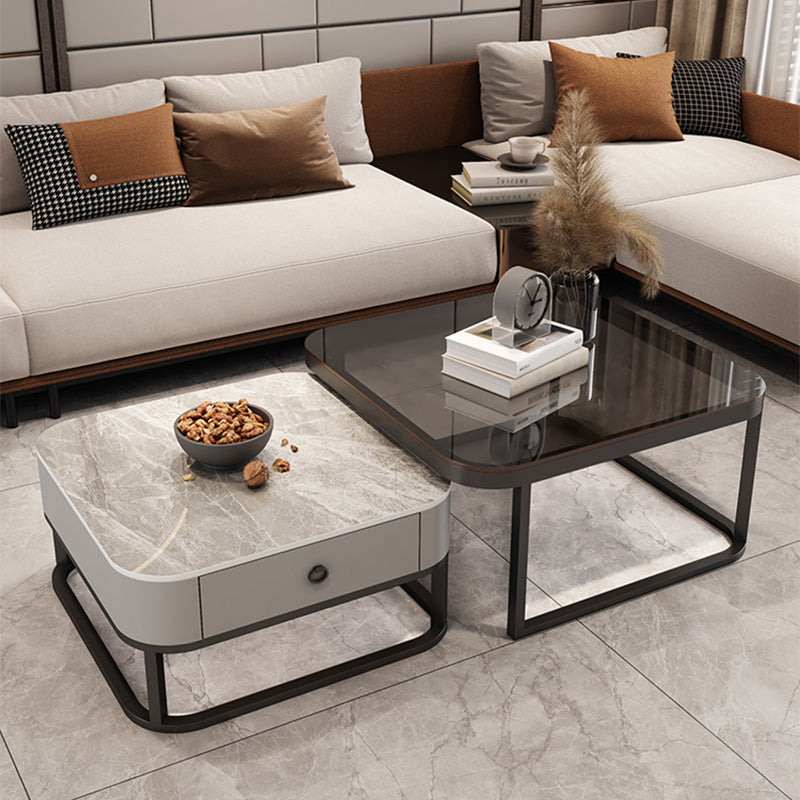 Square Coffee Table Glass Top Nesting Coffee Table Set for Living Room