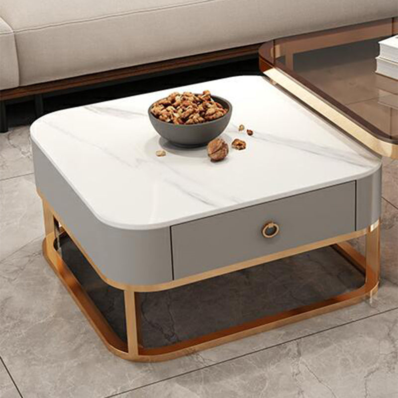 Square Coffee Table Glass Top Nesting Coffee Table Set for Living Room