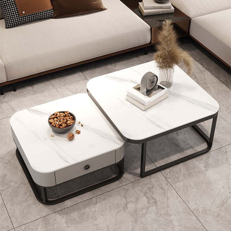 Square Coffee Table Glass Top Nesting Coffee Table Set for Living Room