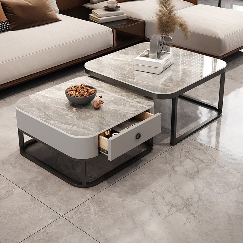 Square Coffee Table Glass Top Nesting Coffee Table Set for Living Room