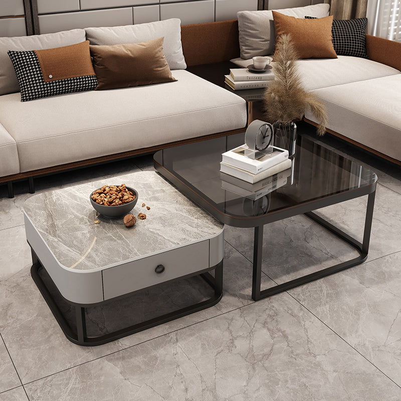 Square Coffee Table Glass Top Nesting Coffee Table Set for Living Room