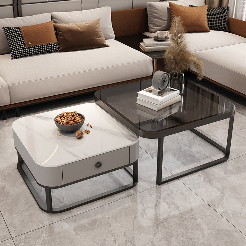 Square Coffee Table Glass Top Nesting Coffee Table Set for Living Room