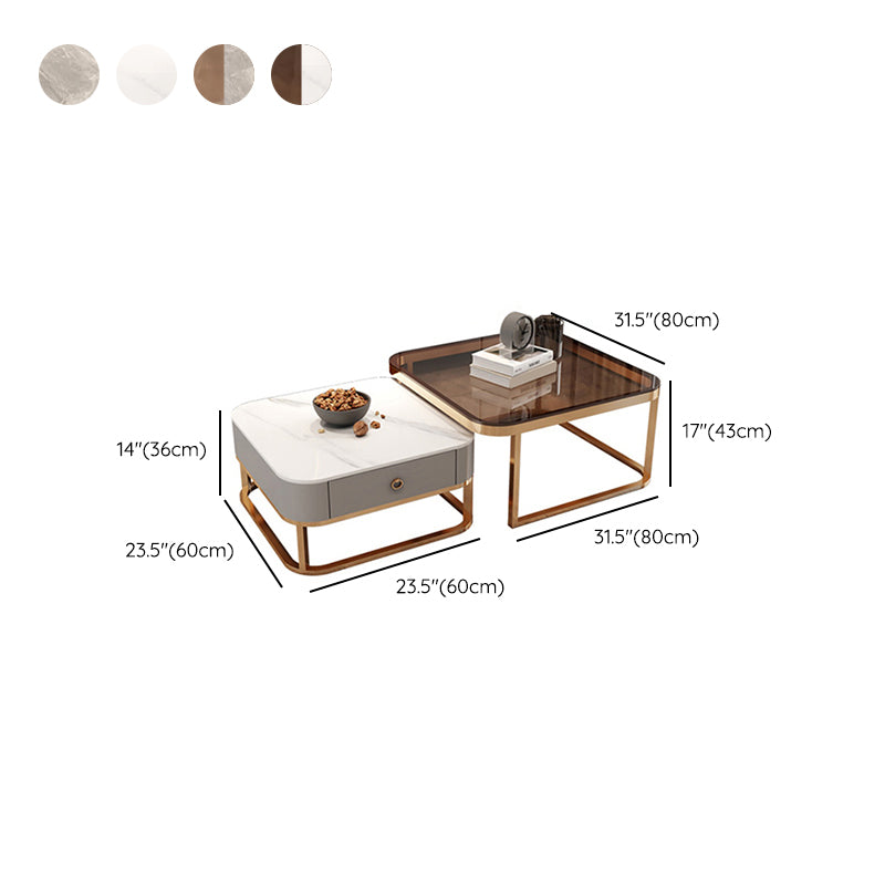 Square Coffee Table Glass Top Nesting Coffee Table Set for Living Room