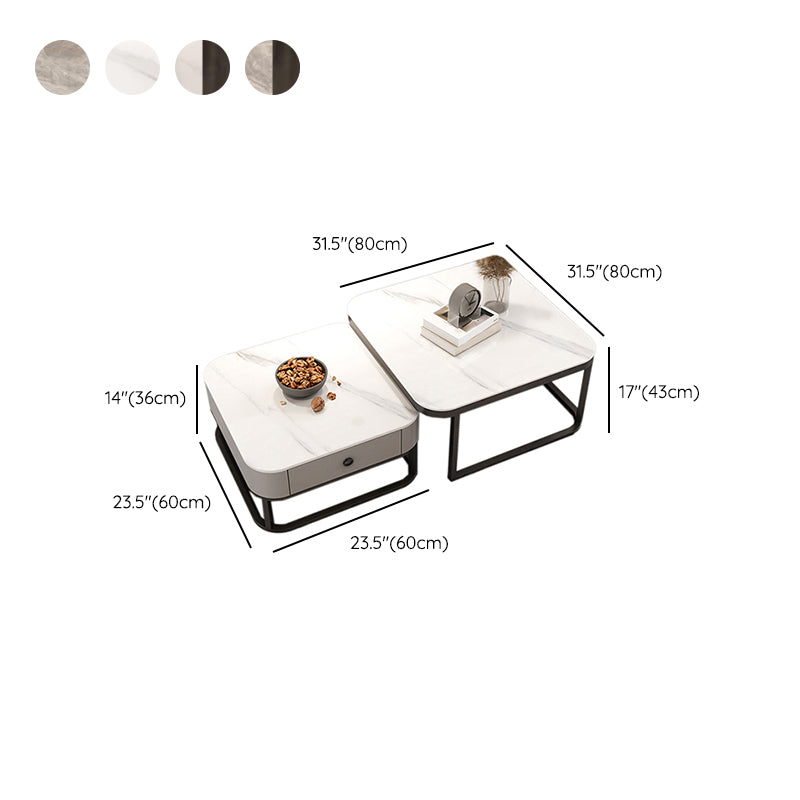 Square Coffee Table Glass Top Nesting Coffee Table Set for Living Room