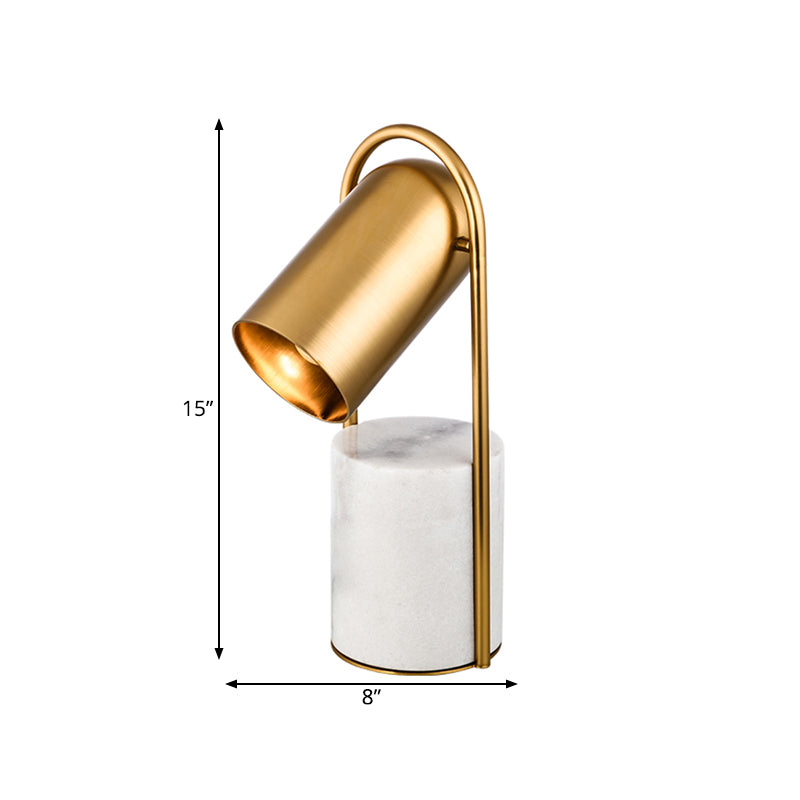 Lampada da comodino a capsula in metallo, post moderna, con 1 lampadina, finitura dorata, con base in marmo a tubo