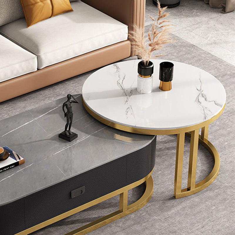 Oval Coffee Table Slate Nesting Coffee Table Set with Black Legs