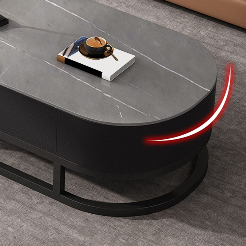 Oval Coffee Table Slate Nesting Coffee Table Set with Black Legs
