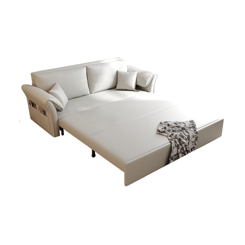 Scandinavian White Futon and Mattress Flared Arms Futon Sleeper Sofa with Storage