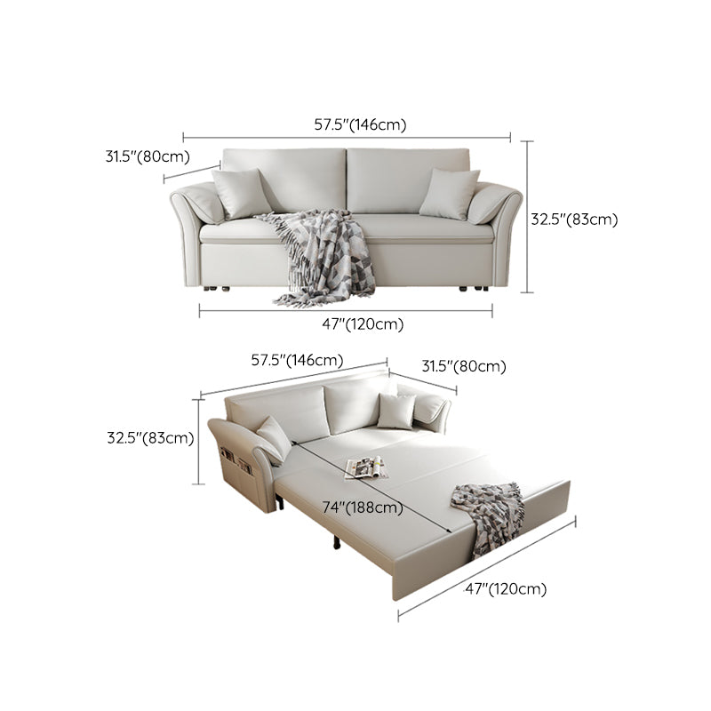 Scandinavian White Futon and Mattress Flared Arms Futon Sleeper Sofa with Storage