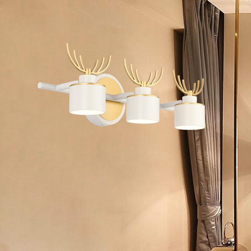 Drum Wall Light Sconce Modernist Metal 3-Head White Finish Wall Lighting for Living Room with Elk Design