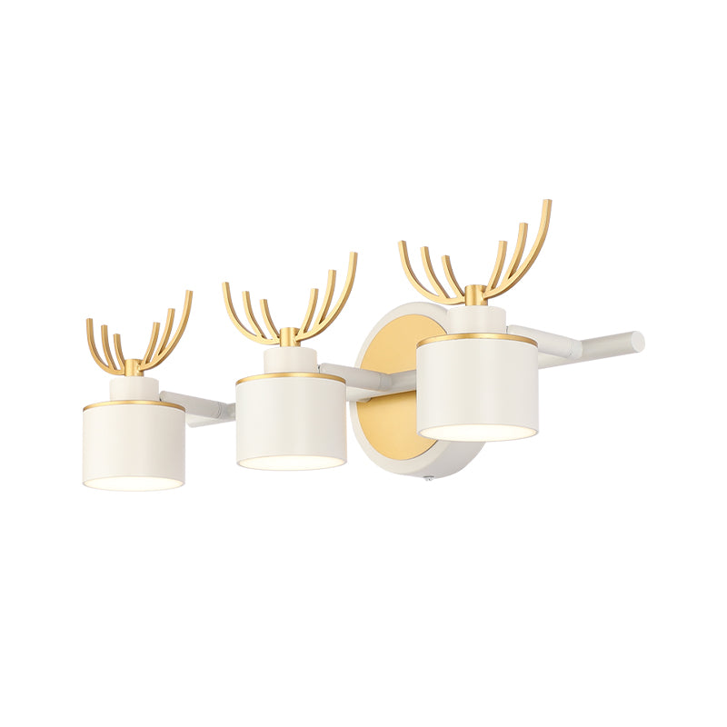 Drum Wall Light Sconce Modernist Metal 3-Head White Finish Wall Lighting for Living Room with Elk Design