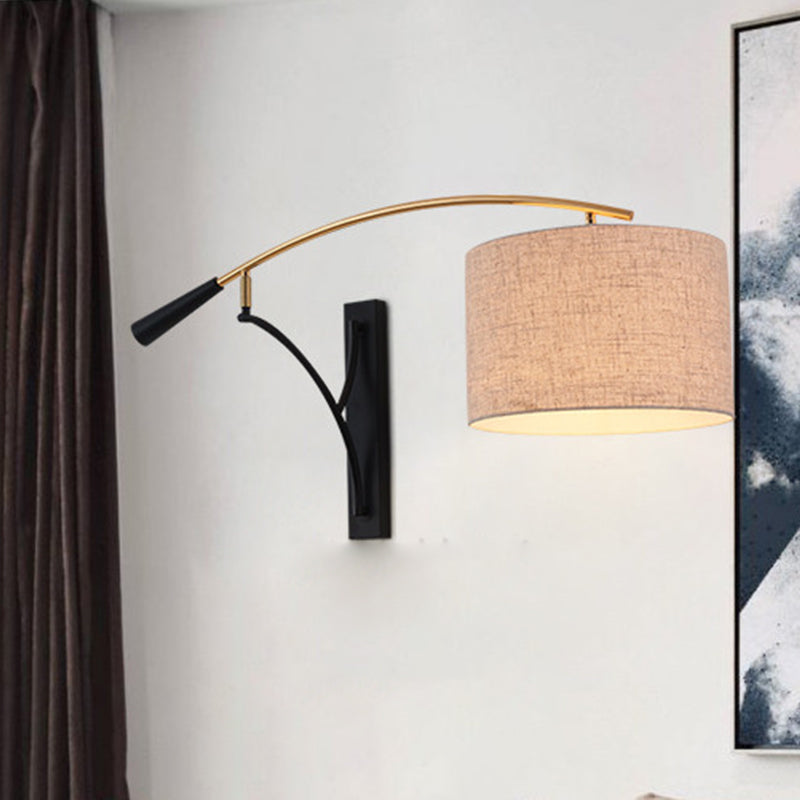 Drum Shade Wall Lamp Modern Style Fabric 1 Head Bedroom Wall Lighting Ideas in Flaxen/Coffee