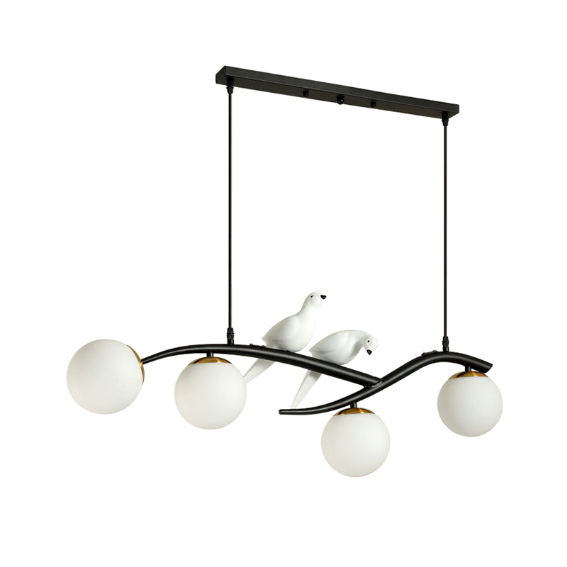 Lait blanc / fumée en verre gris globe lustre lumière minimale 4 lumières suspension suspension lumière en noir / or avec oiseaux déco