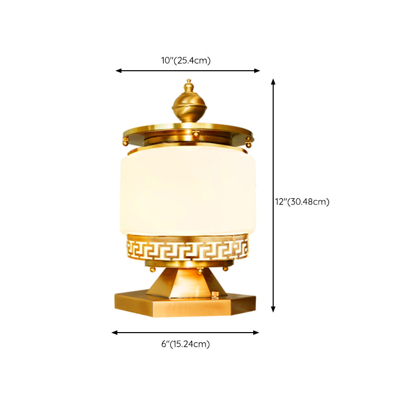 Round Shape Metal Outdoor Light Modern 1 Light Solar Pillar Lamp in Brass