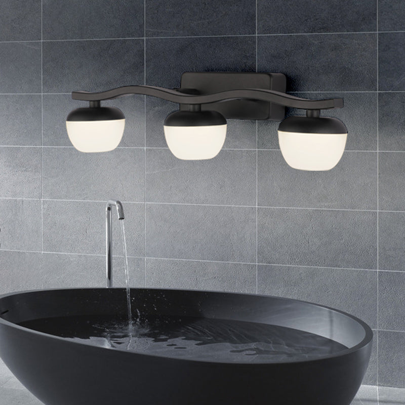 Globe Schlafzimmer Eitelkeitslampe Acryl 3 Köpfe zeitgenössische Wandbeleuchtung in Schwarz mit Wellendesign