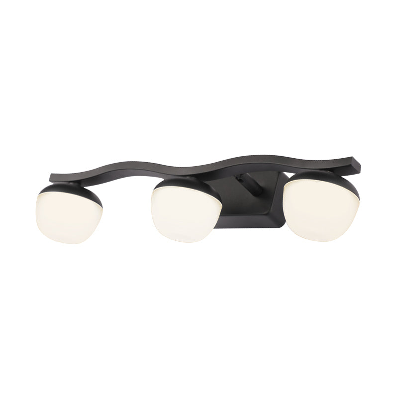 Globe Schlafzimmer Eitelkeitslampe Acryl 3 Köpfe zeitgenössische Wandbeleuchtung in Schwarz mit Wellendesign