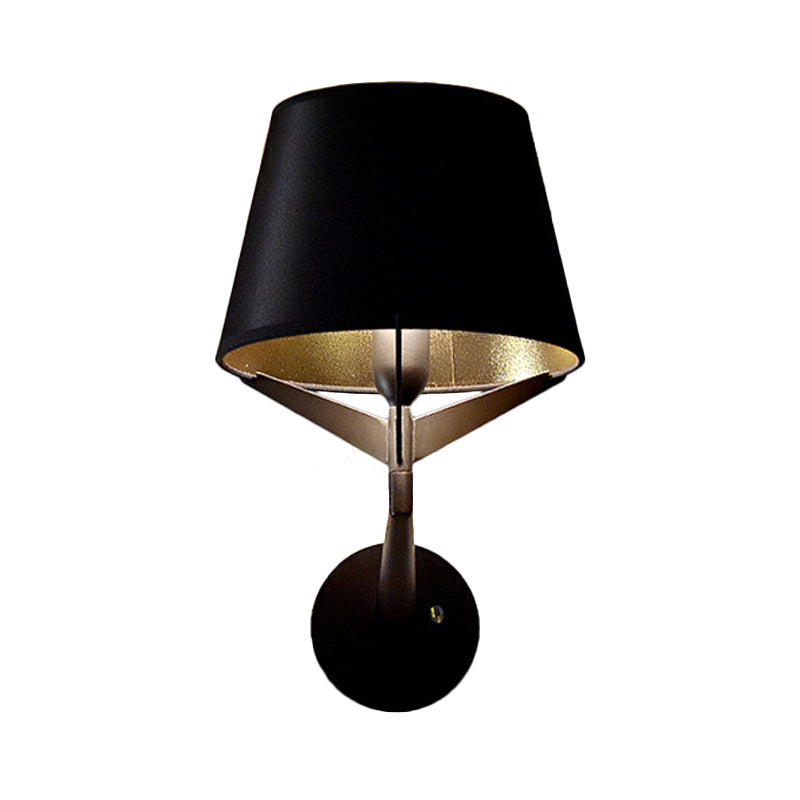 Fabric Barrel Wall Mount Lighting Modern 1 Head Black Finish Wall Sconce with Tripod Lamp Support