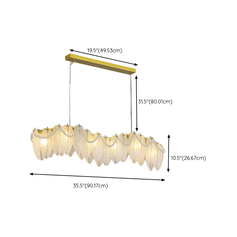Modern Metal Ceiling Light Feather Shape Hanging Light with Glass Shade for Living Room