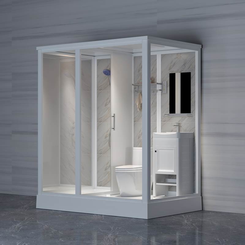 Framed White Shower Stall Square Frosted Corner Shower Kit with Base Included