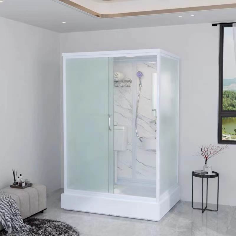 Framed White Shower Stall Square Frosted Corner Shower Kit with Base Included