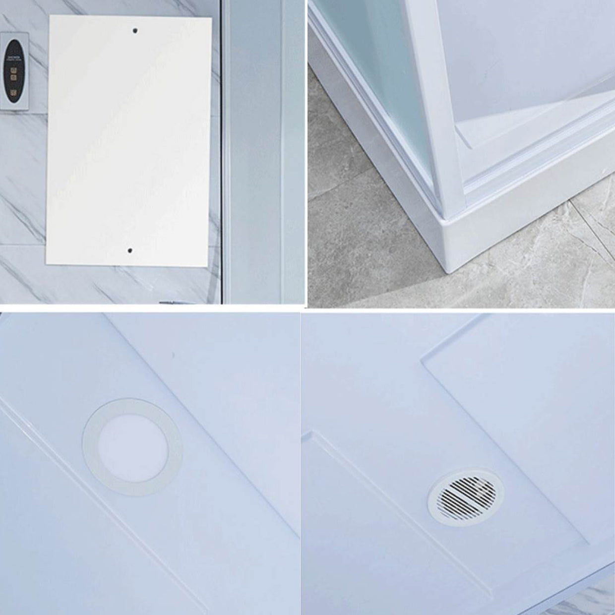 Framed White Shower Stall Square Frosted Corner Shower Kit with Base Included