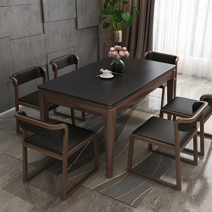 Stone Top Dinette Table with Ash Wood Legs Black Indoor Dining Table