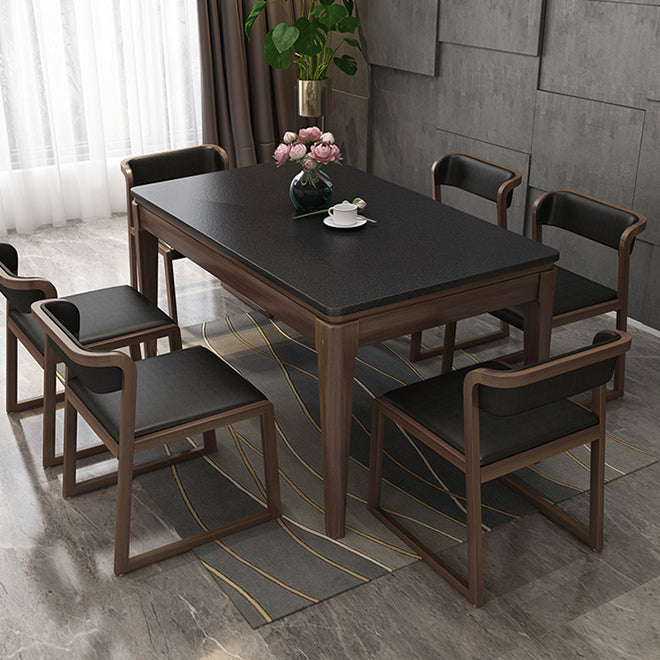 Stone Top Dinette Table with Ash Wood Legs Black Indoor Dining Table