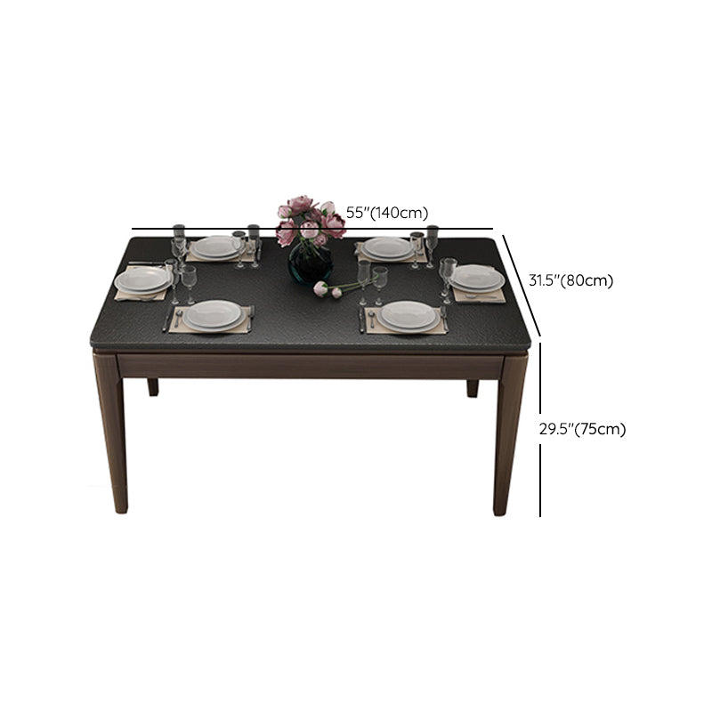 Stone Top Dinette Table with Ash Wood Legs Black Indoor Dining Table