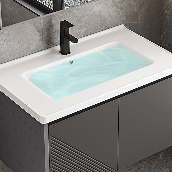 Modern Gray Metal Base Vanity Single-Sink Rectangular Wall Mount Vanity Set