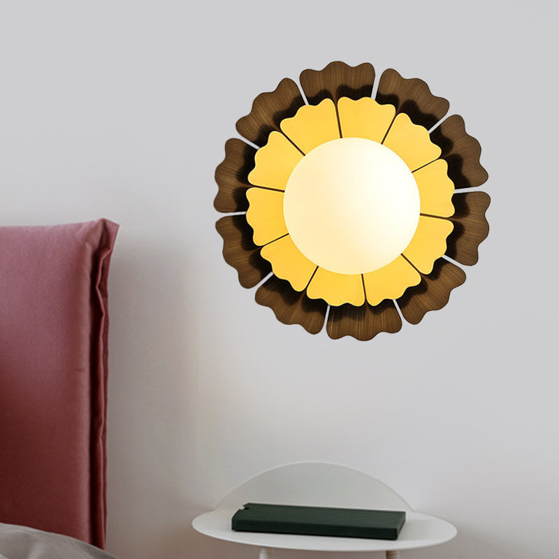 Iluminación de pared de vidrio esbelto de orbe de orbe de 1 cabeza LED LED amarillo y marrón Spluse de pared con placa de espalda con placa de espalda de girasol