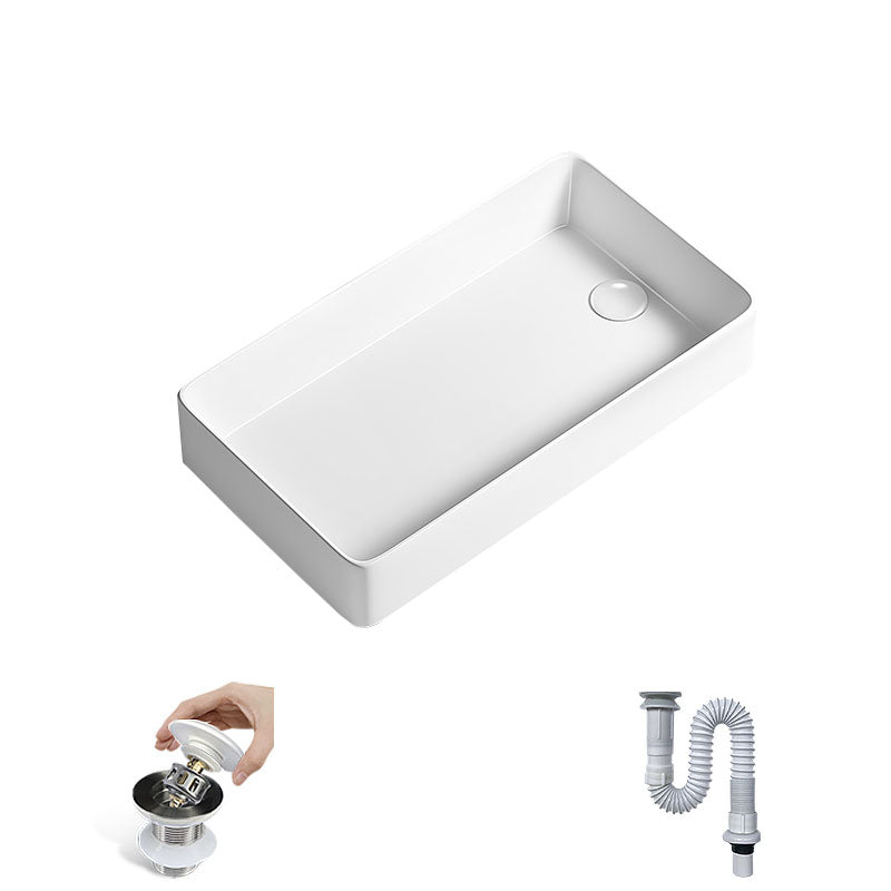 Traditional Vessel Bathroom Sink Porcelain with Pop-Up Drain Basin Sink