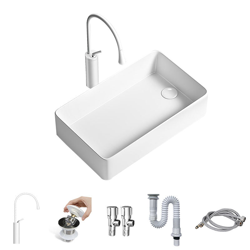 Traditional Vessel Bathroom Sink Porcelain with Pop-Up Drain Basin Sink