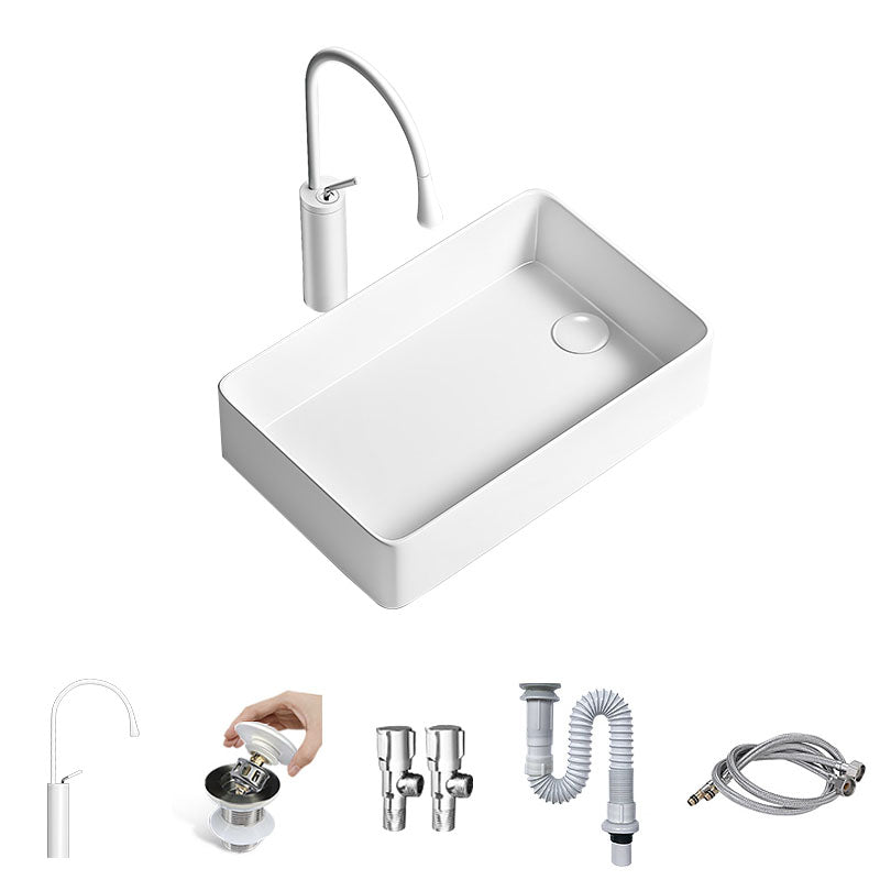 Traditional Vessel Bathroom Sink Porcelain with Pop-Up Drain Basin Sink