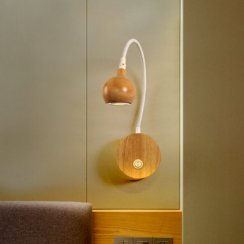 Cirkel wandmontage verlichting Moderne houten led beige sconce lamp met witte verstelbare arm