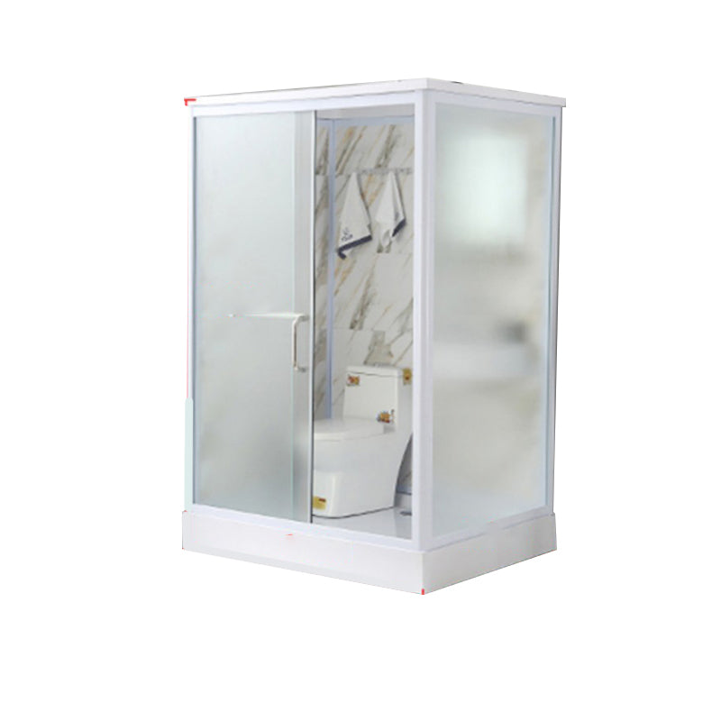 Framed Single Sliding Frosted Shower Kit Rectangle White Shower Stall