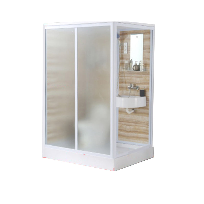 Framed Single Sliding Frosted Shower Kit Rectangle White Shower Stall