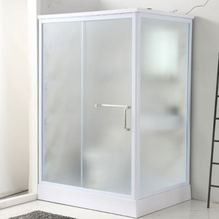 Framed Single Sliding Frosted Shower Kit Rectangle White Shower Stall