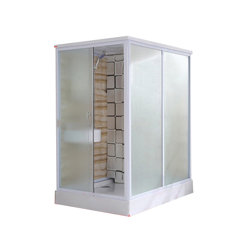 Framed Single Sliding Frosted Shower Kit Rectangle White Shower Stall