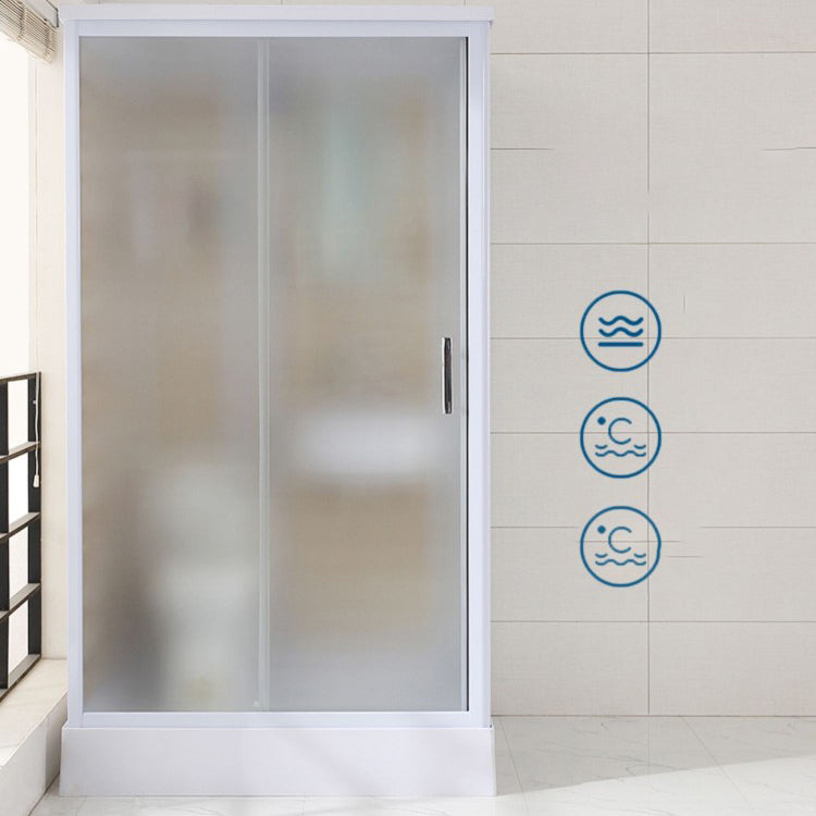 Framed Single Sliding Frosted Shower Kit Rectangle White Shower Stall