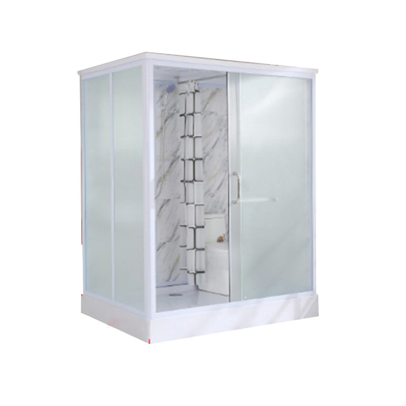 Framed Single Sliding Frosted Shower Kit Rectangle White Shower Stall