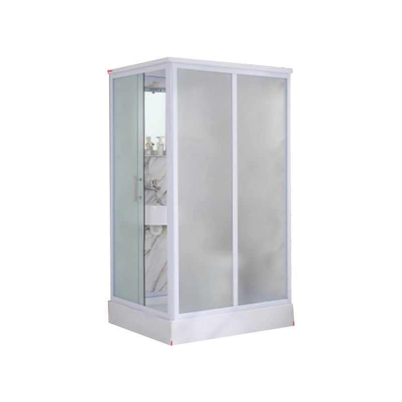 Framed Single Sliding Frosted Shower Kit Rectangle White Shower Stall