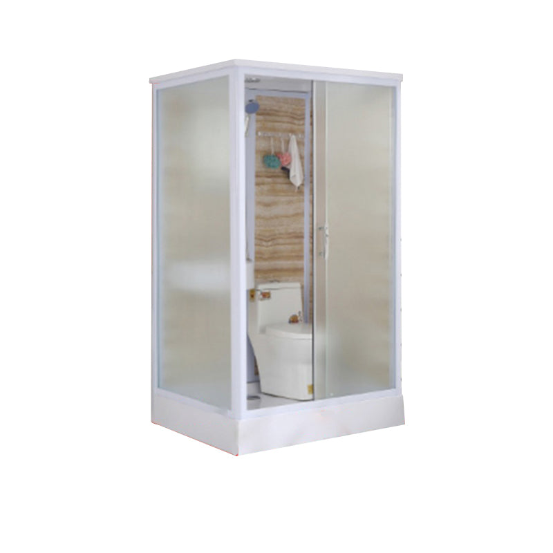 Framed Single Sliding Frosted Shower Kit Rectangle White Shower Stall