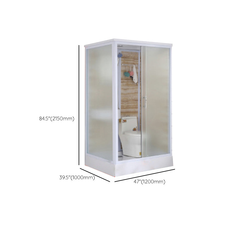 Framed Single Sliding Frosted Shower Kit Rectangle White Shower Stall